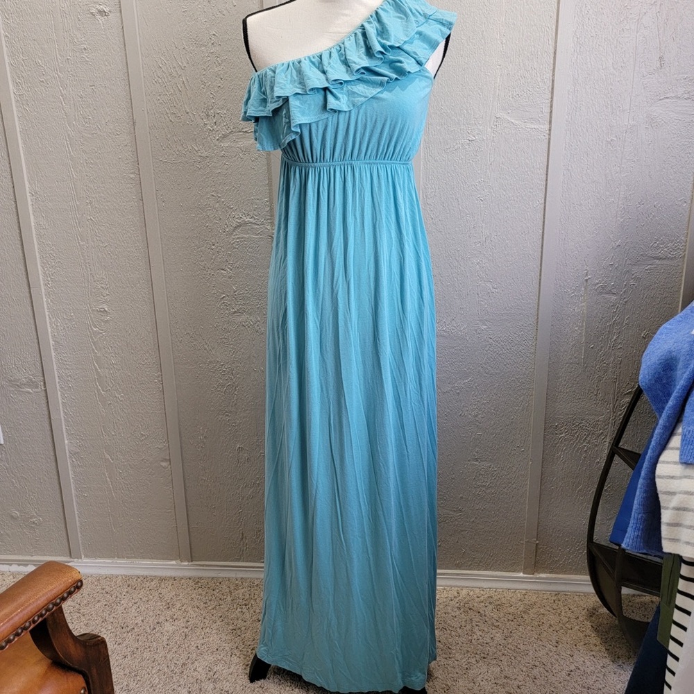 GILLI Medium Turquoise Blue Maxi Toga Dress One Shoulder